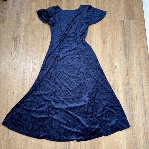 Vintage Vittoria Virini Velvet Maxi Dress Blue Fit and Flare Whimisigoth Witchy - Picture 5 of 8